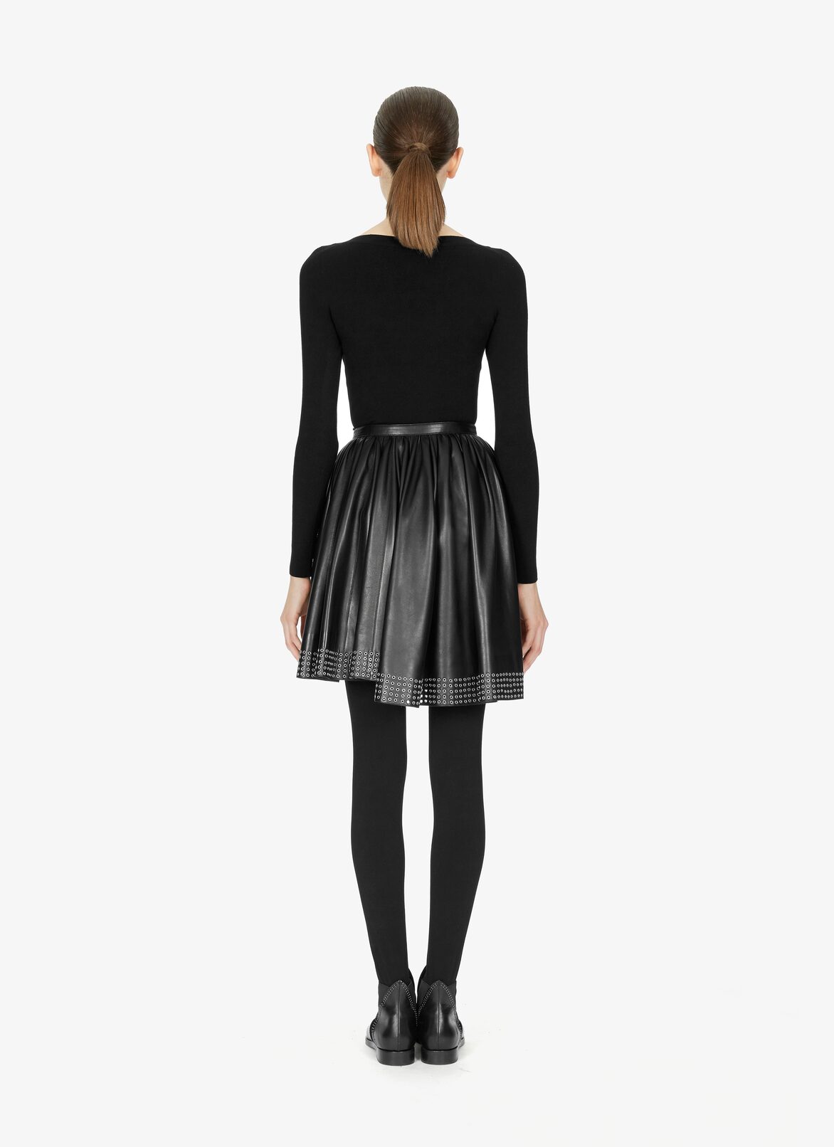 ラムスキン製 ドレープショートスカート ALAÏA ブラック ラムスキン製 ドレープショートスカート